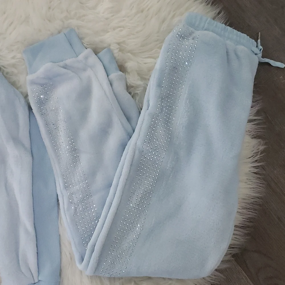 Hot & Delicious Plush Tracksuit Jogger Lounge Set Athleisure Embellished Bling